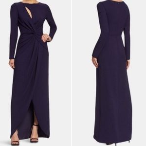 Dress The Population Naomi Twisted Faux Wrap Long Sleeve Gown Boysenberry Size S